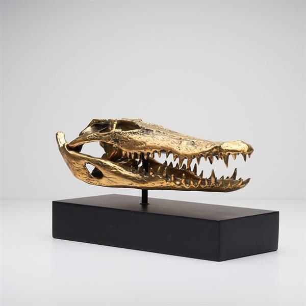 Grote foto sculptuur saltwater crocodile skull fashioned in bronze on custom stand bronze 21 cm brons antiek en kunst curiosa en brocante