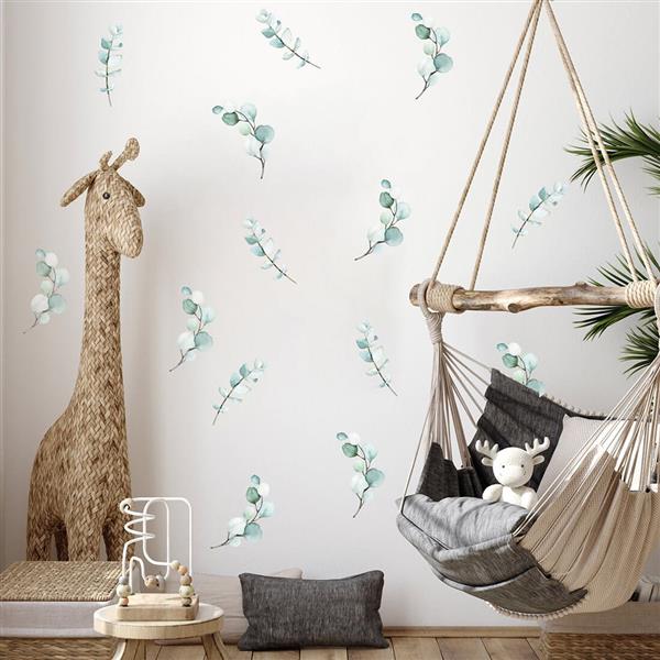 Grote foto muursticker leaves eucalyptus leaves kinderen en baby complete kinderkamers