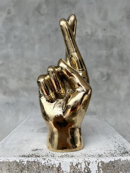 Grote foto sculptuur no reserve price hope promise hand signal sculpture in polished brass 24 cm messi antiek en kunst curiosa en brocante