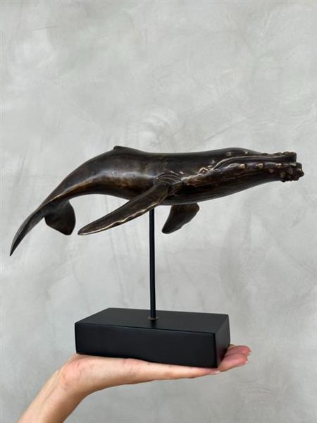Grote foto beeld no reserve bronze patinated whale soaring on its pedestal 22 cm brons antiek en kunst curiosa en brocante