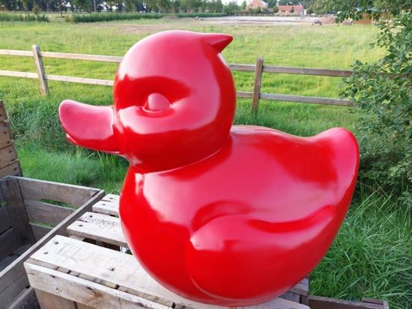 Grote foto beeld large red bath duck or garden statue 43 cm polyresin antiek en kunst curiosa en brocante