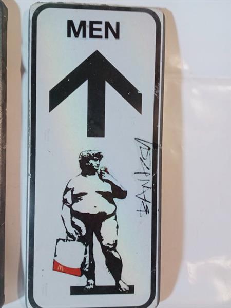 Grote foto banksy cartello wc toilette 15x35 cm catarifrangente verkeersbord metaal antiek en kunst curiosa en brocante