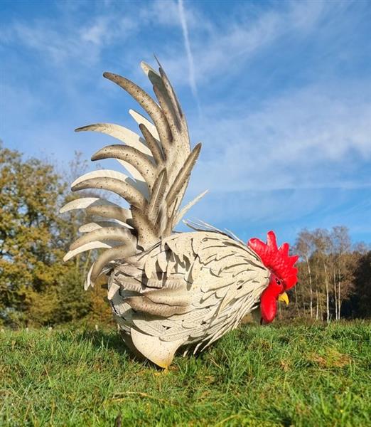 Grote foto beeldje lifelike rooster metal antiek en kunst curiosa en brocante