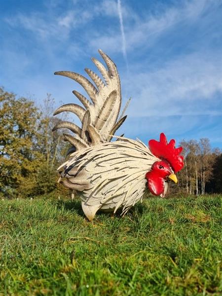 Grote foto beeldje lifelike rooster metal antiek en kunst curiosa en brocante