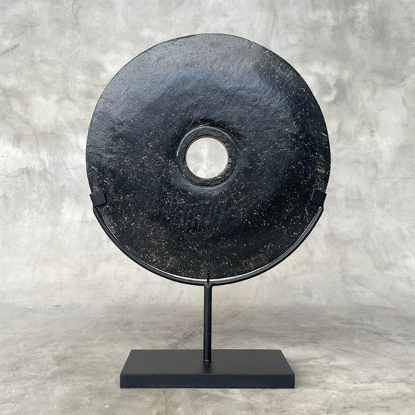 Grote foto decoratief ornament no reserve price decorative lava stone disc on a custom stand indonesi antiek en kunst curiosa en brocante