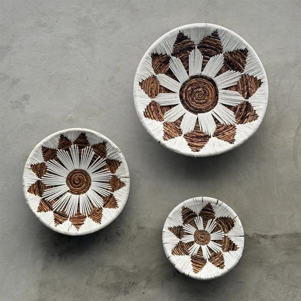 Grote foto wanddecoratie 3 no reserve price set of 3 exquisite woven wall discs white and brown colour antiek en kunst curiosa en brocante