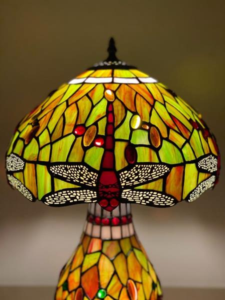 Grote foto no reserve tiffany stijl tafellamp studio dark green dragonfly met 2 lichtpunten tafellamp antiek en kunst curiosa en brocante