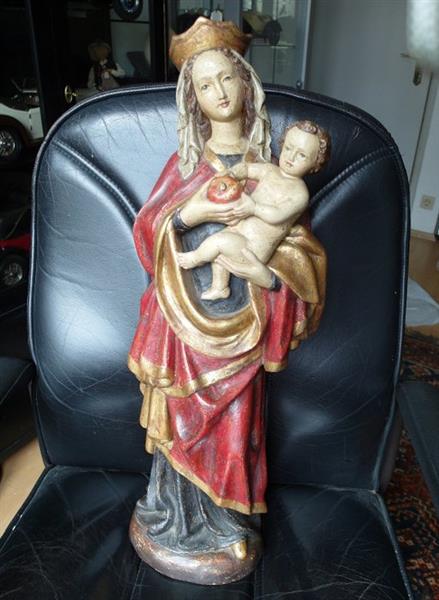 Grote foto figuursnijwerk geschnitzte antike madonna mit kind 62 cm hout antiek en kunst curiosa en brocante