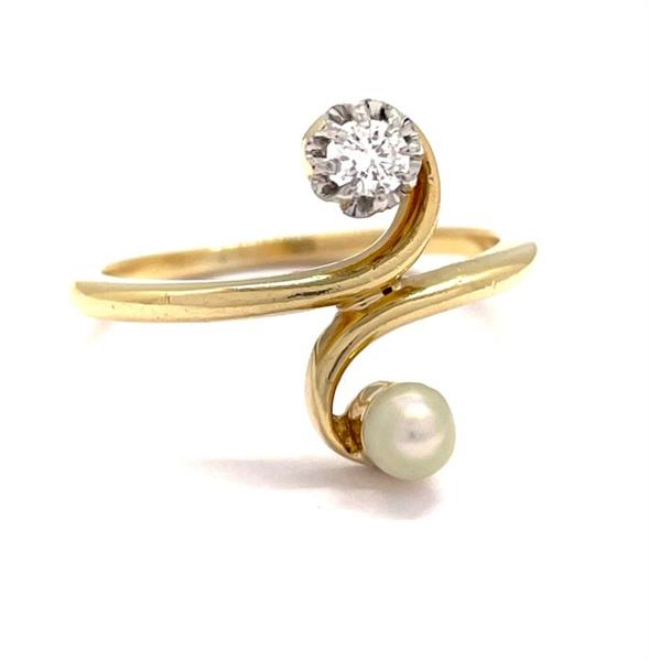 Grote foto zonder minimumprijs toi moi 0.10 ct diamant perle ring 18 karaat geel goud platina antiek en kunst curiosa en brocante