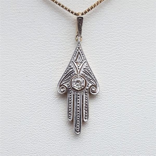 Grote foto zonder minimumprijs art deco diamant 0.03ct ketting met hanger 14 karaat geel goud witgoud antiek en kunst curiosa en brocante