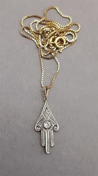 Grote foto zonder minimumprijs art deco diamant 0.03ct ketting met hanger 14 karaat geel goud witgoud antiek en kunst curiosa en brocante