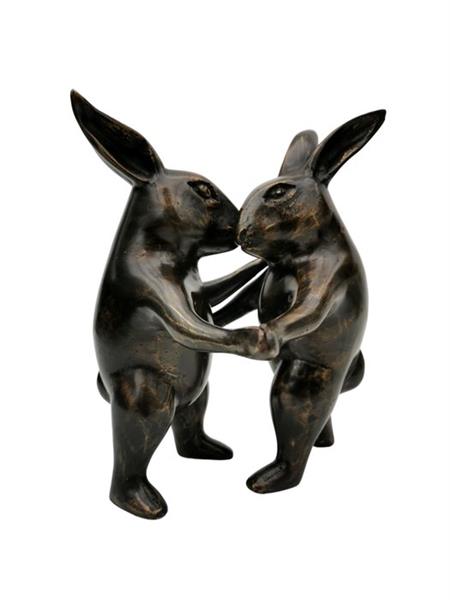 Grote foto beeldje dancing rabbits brons antiek en kunst curiosa en brocante