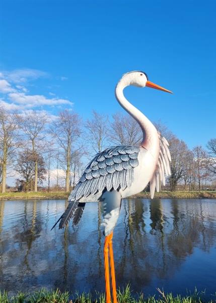 Grote foto sculptuur metal standing heron 112 cm metaal antiek en kunst curiosa en brocante