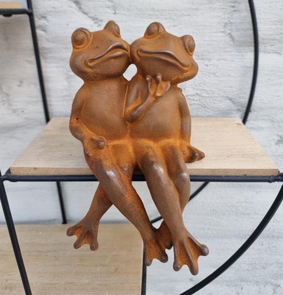 Grote foto beeldje a jolly frog couple ijzer gegoten gesmeed antiek en kunst curiosa en brocante