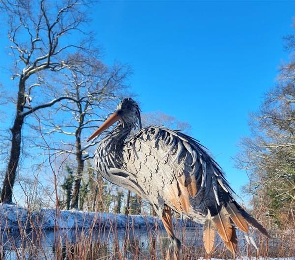 Grote foto beeldje lifelike heron metal antiek en kunst curiosa en brocante