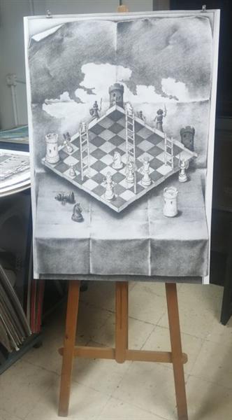 Grote foto rolansky escuela tipo escher ajedrez imposible chess ilusion optica perspectiva imposible antiek en kunst curiosa en brocante