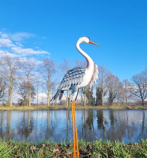 Grote foto sculptuur metal standing heron 112 cm metaal antiek en kunst curiosa en brocante