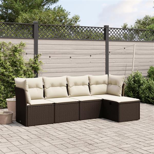 Grote foto vidaxl 5 delige loungeset met kussens poly rattan bruin tuin en terras tuinmeubelen