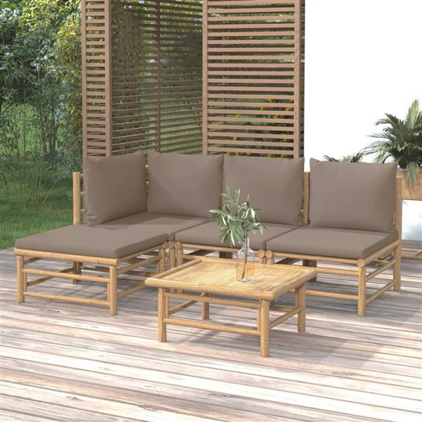 Grote foto vidaxl 5 delige loungeset met kussens bamboe taupe tuin en terras tuinmeubelen