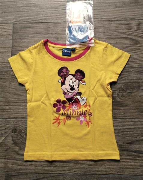 Grote foto geel t shirt met minnie mouse in glitterprint kinderen en baby maat 104