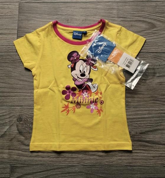 Grote foto geel t shirt met minnie mouse in glitterprint kinderen en baby maat 104