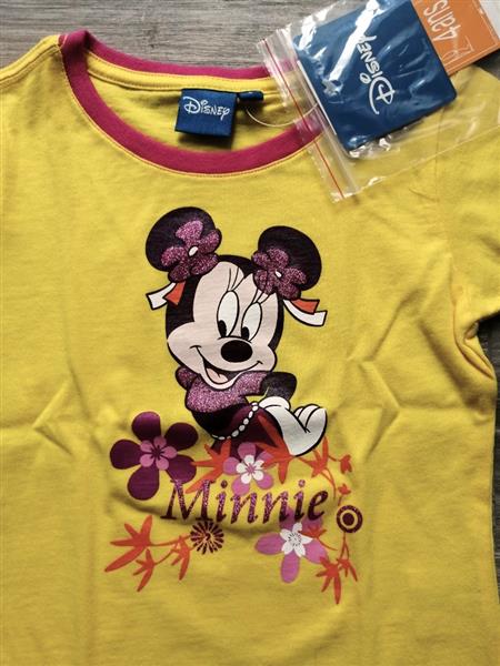 Grote foto geel t shirt met minnie mouse in glitterprint kinderen en baby maat 104