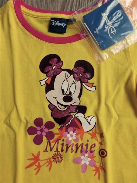 Grote foto geel t shirt met minnie mouse in glitterprint kinderen en baby maat 104