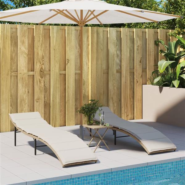 Grote foto vidaxl ligstoelen 2 st met kussens poly rattan beige tuin en terras tuinmeubelen