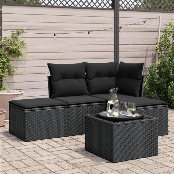 Grote foto vidaxl 5 delige loungeset met kussens poly rattan zwart tuin en terras tuinmeubelen