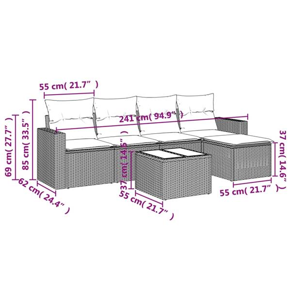 Grote foto vidaxl 6 delige loungeset met kussens poly rattan zwart tuin en terras tuinmeubelen