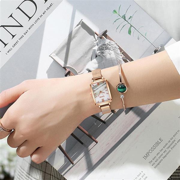 Grote foto luxe vierkant horloge voor dames armband met quartz wijzerplaat mesh kleding dames horloges