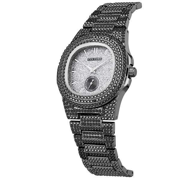 Grote foto full diamond luxury watch for men stainless steel quartz wristwatch with storage box kleding dames horloges