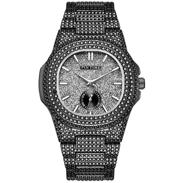 Grote foto full diamond luxury watch for men stainless steel quartz wristwatch with storage box kleding dames horloges