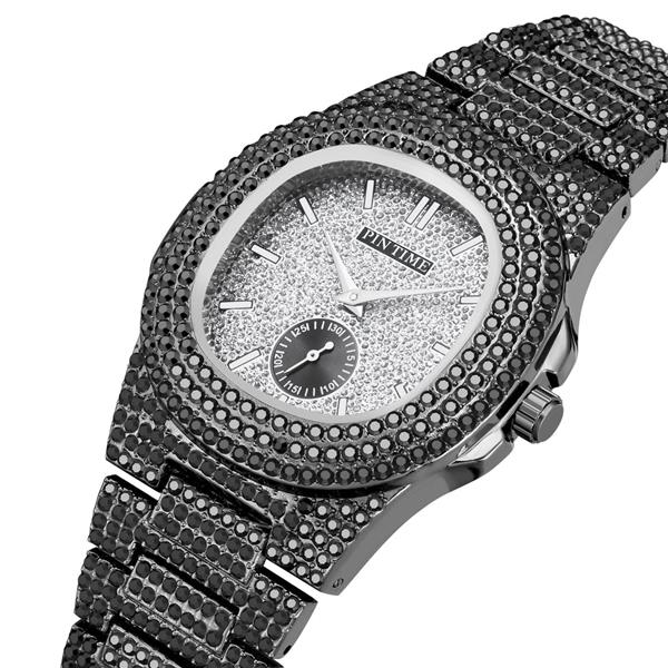 Grote foto full diamond luxury watch for men stainless steel quartz wristwatch with storage box kleding dames horloges