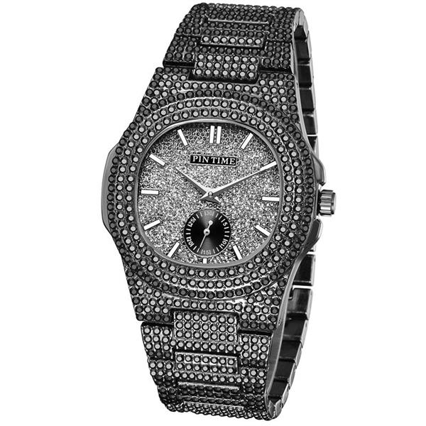 Grote foto full diamond luxury watch for men stainless steel quartz wristwatch with storage box kleding dames horloges