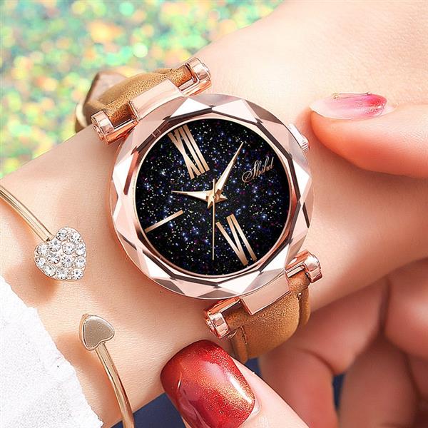 Grote foto minimalistisch sterrenhemelhorloge voor dames modieus casual lederen band riem quartz kleding dames horloges