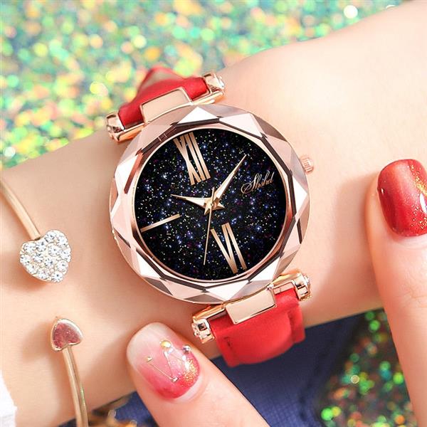 Grote foto minimalistisch sterrenhemelhorloge voor dames modieus casual lederen band riem quartz kleding dames horloges