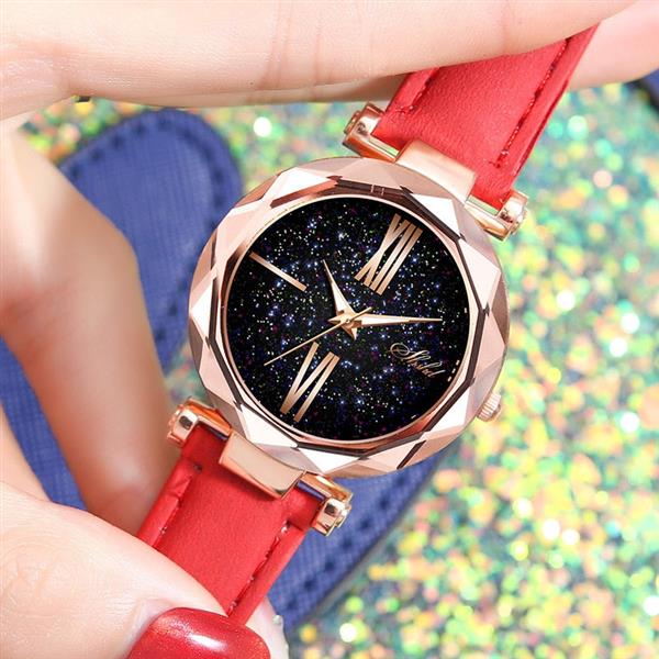 Grote foto minimalistisch sterrenhemelhorloge voor dames modieus casual lederen band riem quartz kleding dames horloges