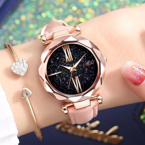 Grote foto minimalistisch sterrenhemelhorloge voor dames modieus casual lederen band riem quartz kleding dames horloges