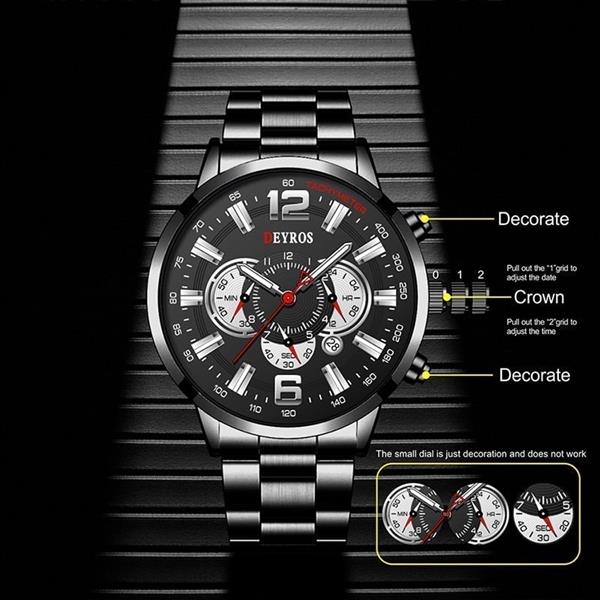 Grote foto roestvrijstalen sporthorloge voor heren quartz horloge kalender lichtgevende klok staal kleding dames horloges