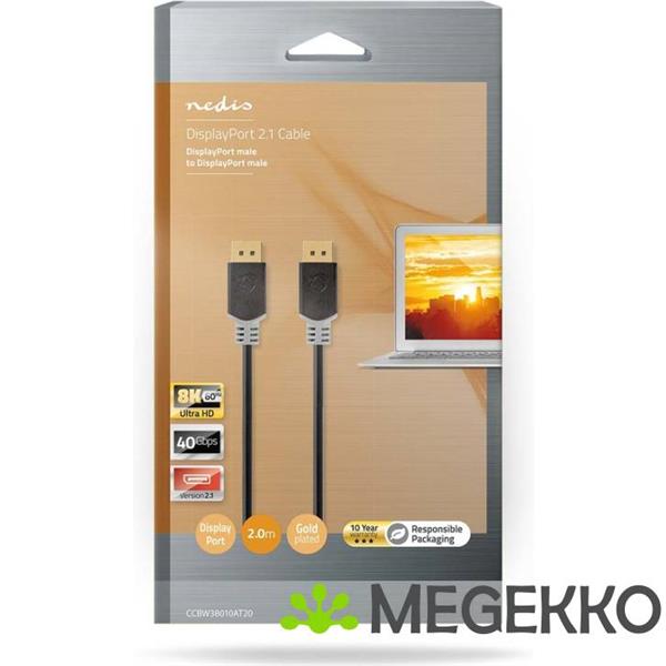 Grote foto displayport kabel displayport male displayport male 8k 60hz verguld 2.00 m rond pvc computers en software overige computers en software