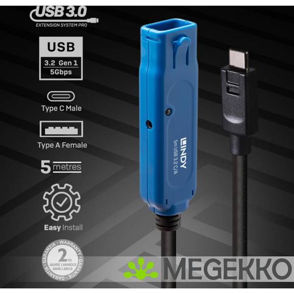Grote foto lindy 43380 usb kabel usb c 3.2 gen 1 5gbps usn a 5m computers en software overige computers en software