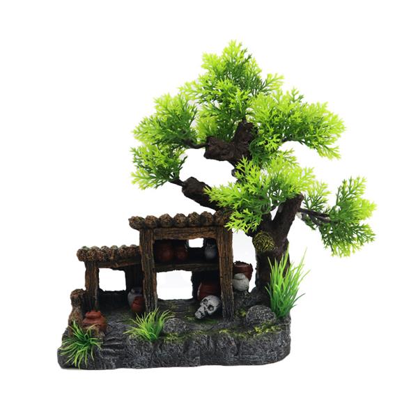 Grote foto hutje onder boom 21cm aquariumdecoratie as 157 dieren en toebehoren vissenkommen