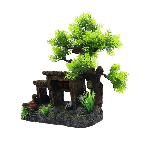Grote foto hutje onder boom 21cm aquariumdecoratie as 157 dieren en toebehoren vissenkommen