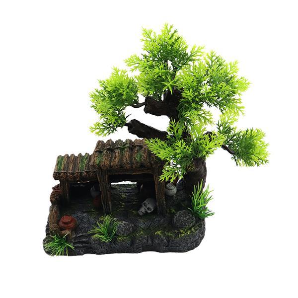 Grote foto hutje onder boom 21cm aquariumdecoratie as 157 dieren en toebehoren vissenkommen
