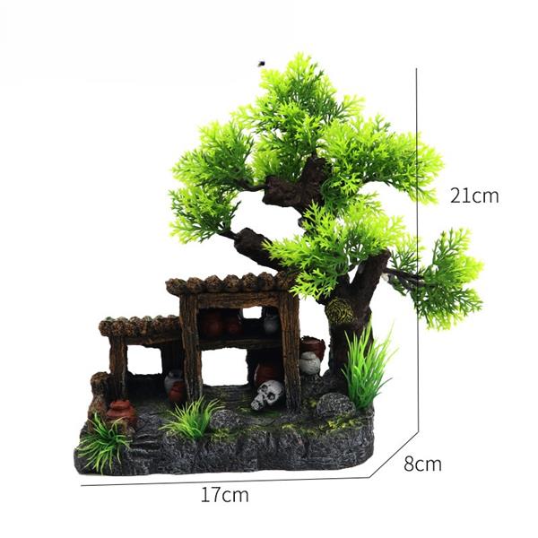 Grote foto hutje onder boom 21cm aquariumdecoratie as 157 dieren en toebehoren vissenkommen