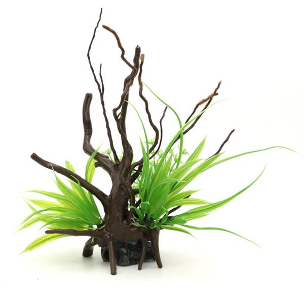 Grote foto kunstplant op hout aquarium decoratie as 213 dieren en toebehoren vissenkommen