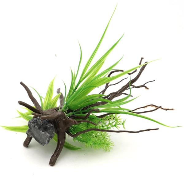 Grote foto kunstplant op hout aquarium decoratie as 213 dieren en toebehoren vissenkommen