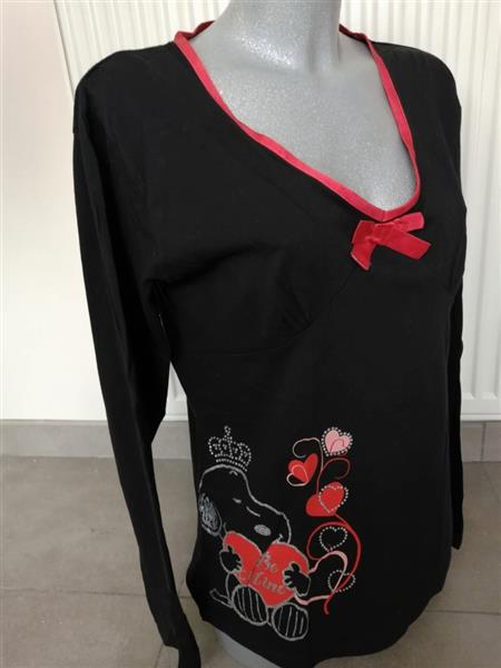 Grote foto vintage zwarte longsleeve met strass van snoopy kleding dames tops