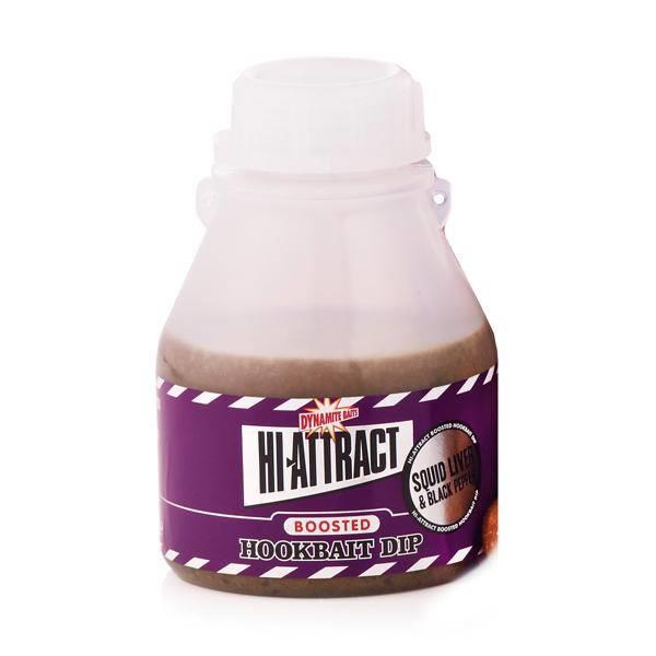 Grote foto dynamite baits boosted hookbait dip 200ml squid liver black pepper sport en fitness vissport
